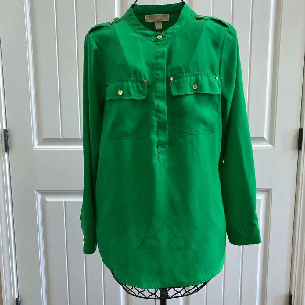 MICHAEL KORS Kelly Green Blouse with Gold Buttons